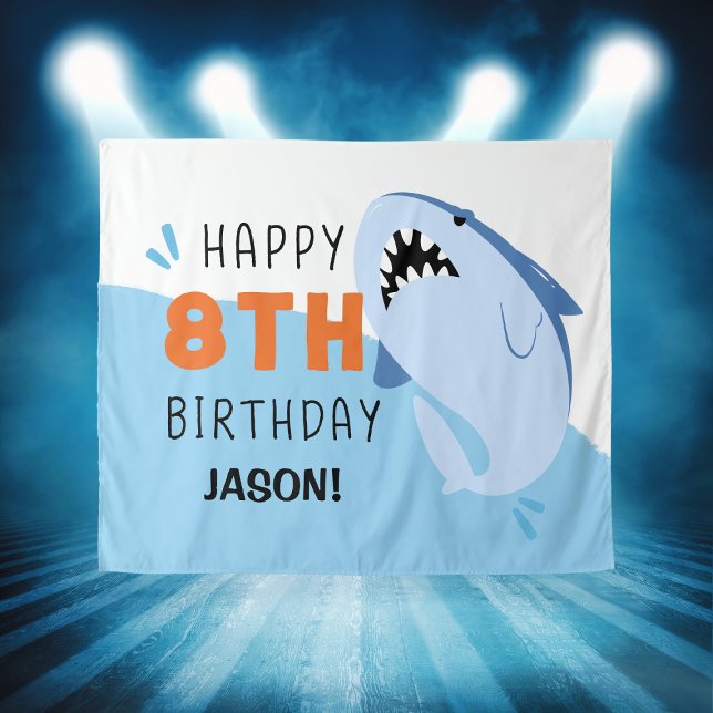 Tenture Fond personnalisé pour les 8 ans de l'anniversaire (Kids 8th Shark Birthday Backdrop Custom
)