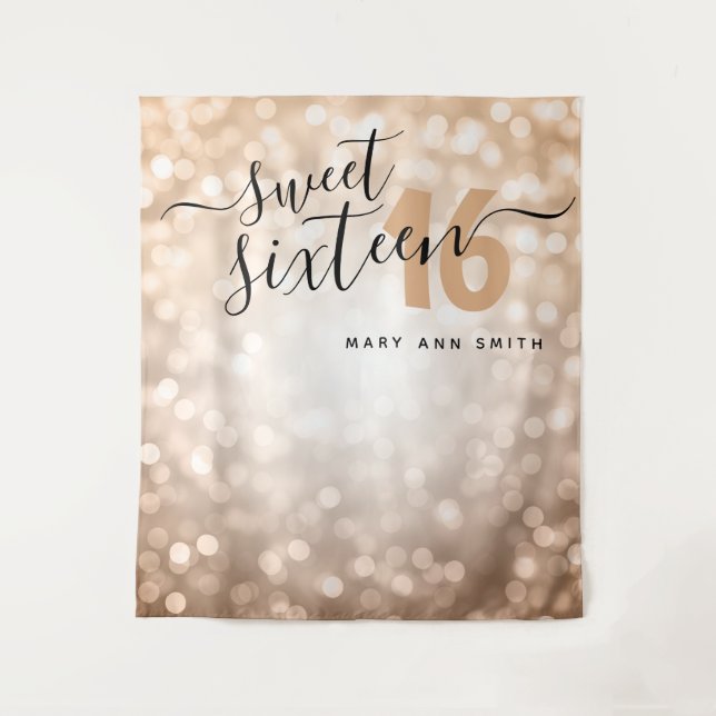 Tenture Fond personnalisé Rose Gold Lights Sweet 16 (Devant)