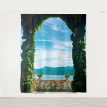 Fond photographique avec une fresque du lac de Côm