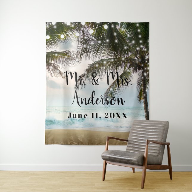 Tenture Fond photographique de plage tropicale avec palmie (En situation)