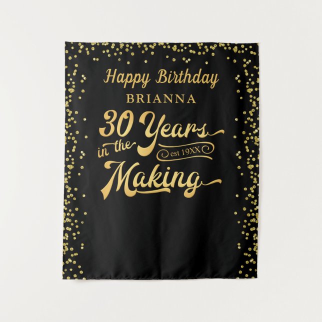 Tenture Fond pour 30e anniversaire confettis noir or (Devant)