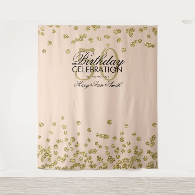 Tenture Fond pour 50e anniversaire Blush Or Confettis Rose (Devant)