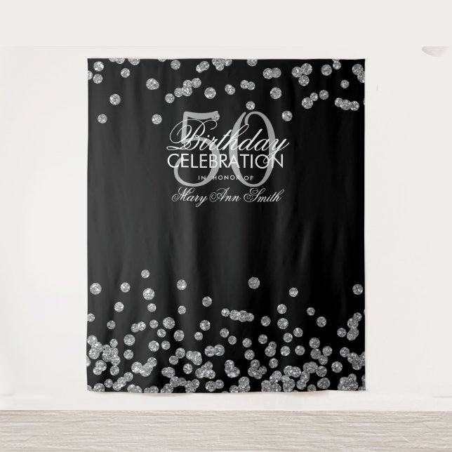Tenture Fond pour 50e anniversaire confettis argent noir (Devant)
