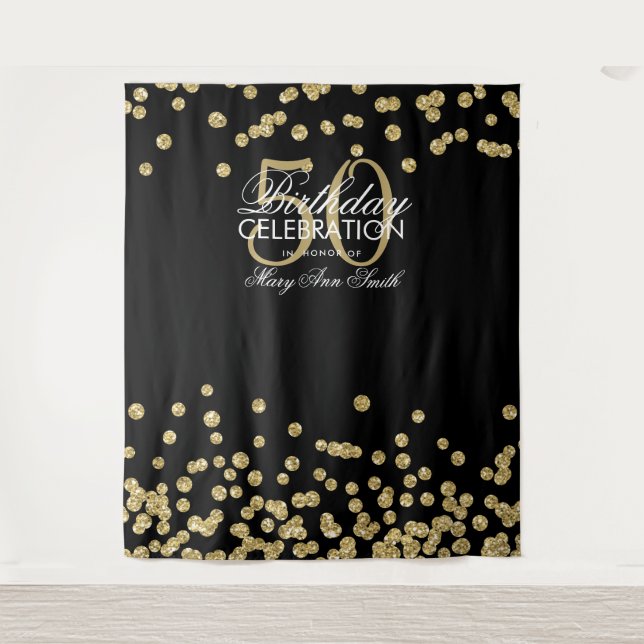Tenture Fond pour 50e anniversaire confettis or noir (Devant)