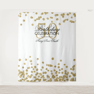 Tenture Fond pour 50e anniversaire Gold White Confetti
