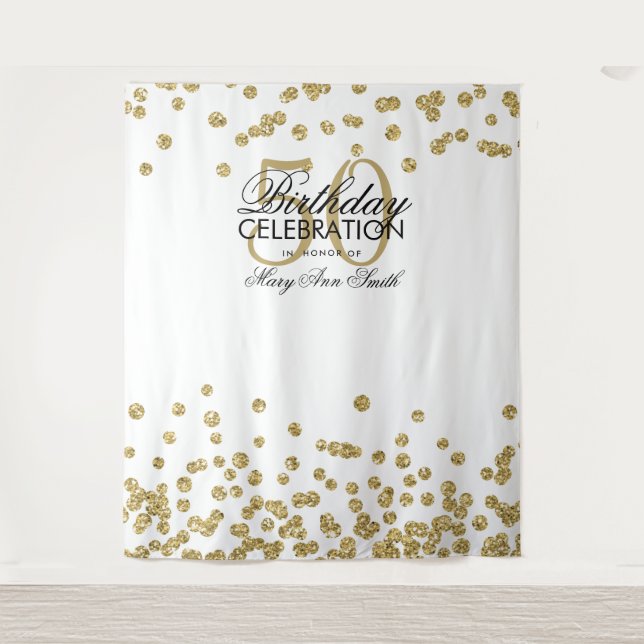 Tenture Fond pour 50e anniversaire Gold White Confetti (Devant)