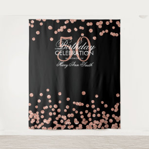 Tenture Fond pour 50e anniversaire Rose Gold Black Confett