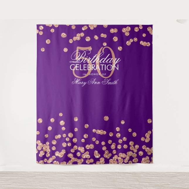 Tenture Fond pour 50e anniversaire Rose Gold Confetti Viol (Devant)
