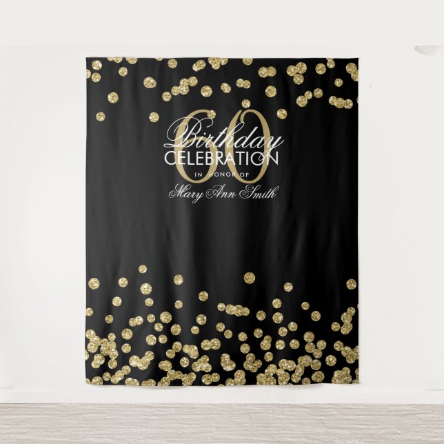 Tenture Fond pour 60e anniversaire confettis or noir (Devant)