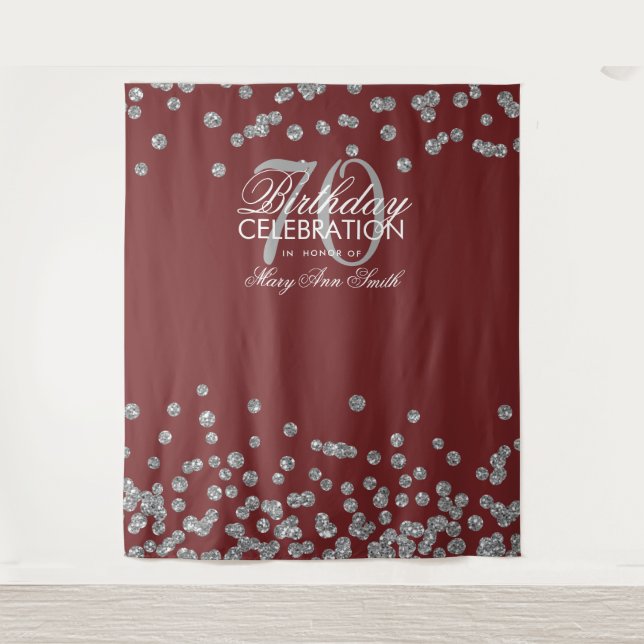 Tenture Fond pour 70e anniversaire confettis argent bordea (Devant)