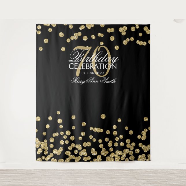 Tenture Fond pour 70e anniversaire confettis or noir (Devant)