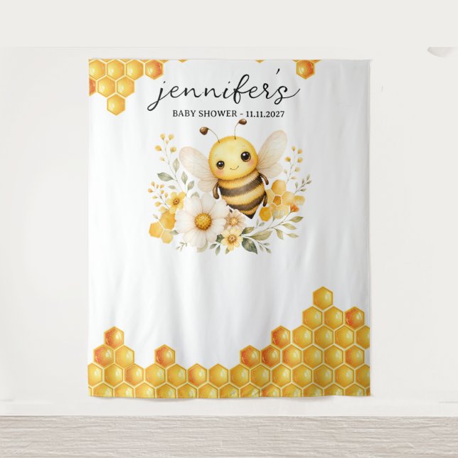 Tenture Fond pour Baby Shower Abeille à Miel (Devant)