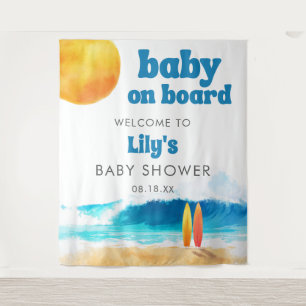 Tenture Fond pour Baby Shower Bébé sur la Plage de Surf