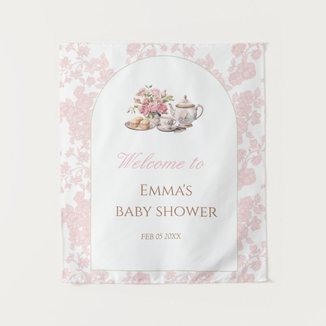 Tenture Fond pour Baby Shower 'Heure du Thé' (Devant)