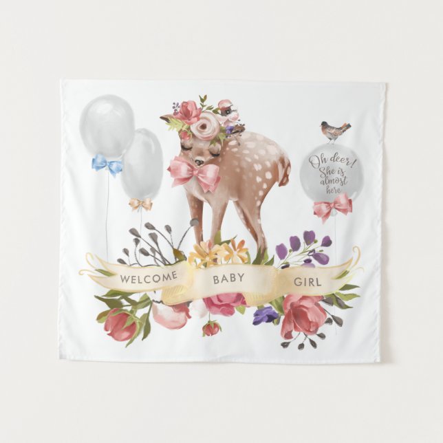 Tenture Fond pour Baby Shower Oh Cerf (Devant (Horizontal))