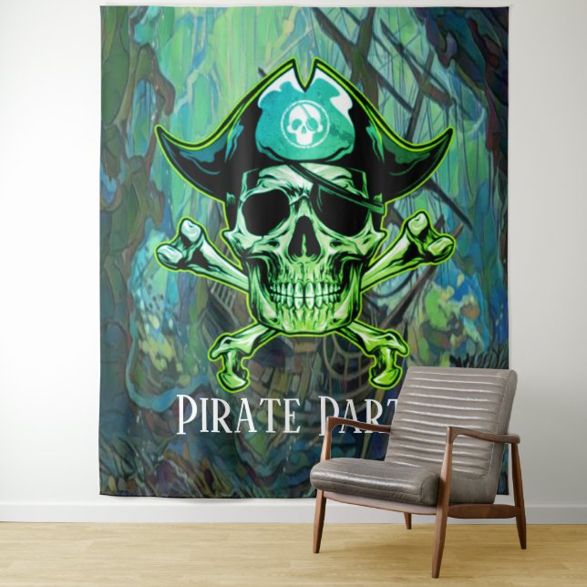 Tenture Fond pour fête d'anniversaire de pirate (En situation)