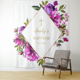 Tenture Fond pour fille baptisée - Fleurs violettes