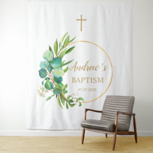 Tenture Fond pour garçon baptisé - feuillage d'eucalyptus
