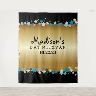 Tenture Fond pour photo de Bat Mitzvah GOLD Aqua Gold Star