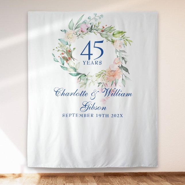 Tenture Fond pour photomaton d'anniversaire de mariage 45  (Floral 45th 65th Anniversary Photo Booth Backdrop)
