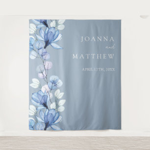 Tenture Fond pour photomaton de mariage floral bleu poussi