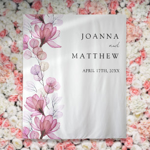 Tenture Fond pour photomaton de mariage floral rose poussi