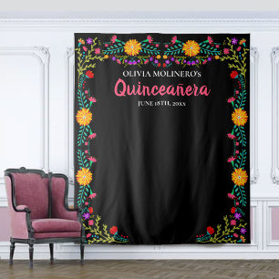 Tenture Fond pour Photomaton de Quinceañera Fleurs Mexicai