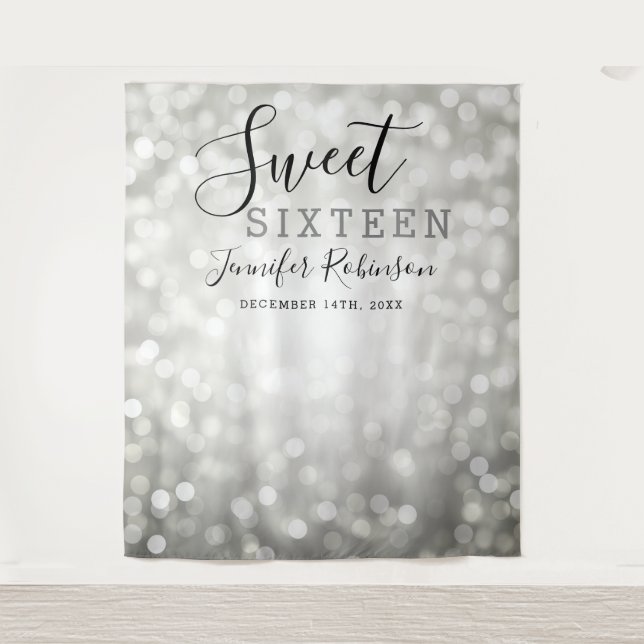 Tenture Fond pour photos 16ème anniversaire lumières paill (Devant)