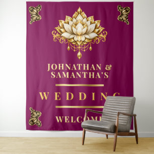 Tenture Fond pour photos de mariage indien Lotus Magenta O