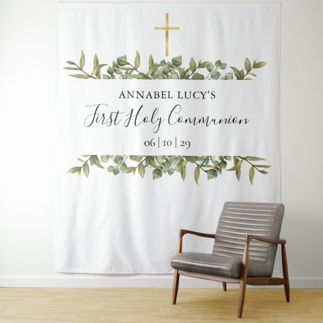 Tenture Fond pour photos de première communion croix dorée (En situation)