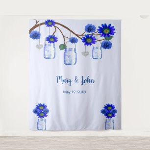 Tenture Fond pour photos en pots Mason avec fleurs bleues