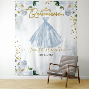 Tenture Fond pour Quinceañera Fleurs bleues Robe rose
