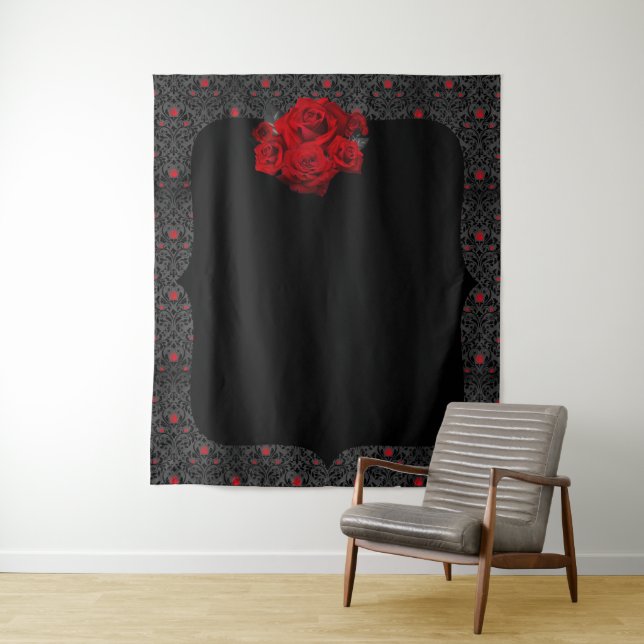 Tenture Fond romantique gothique rose noir et rouge (En situation)
