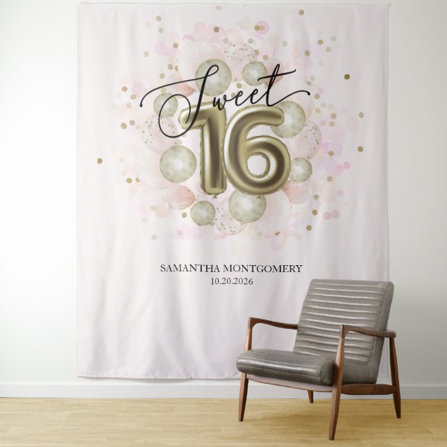 Tenture Fond Rose Doré pour Sweet 16 (En situation)