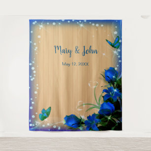 Tenture Fond rustique en bois avec papillon floral bleu