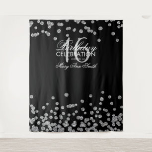 Tenture Fond Sweet 16 Noir Paillettes Confettis Argentés