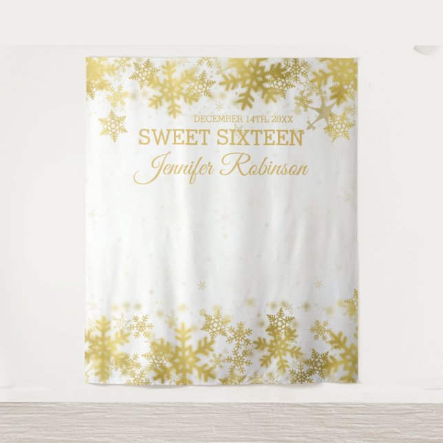 Tenture Fond Sweet 16 Or Flocons de Neige d'Hiver (Devant)