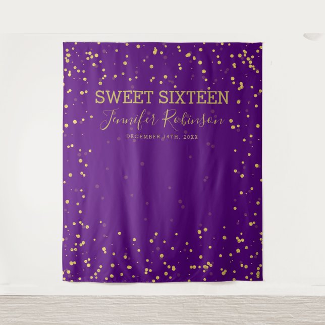 Tenture Fond Sweet 16 Pailletés Or et Violet Points Backdr (Devant)