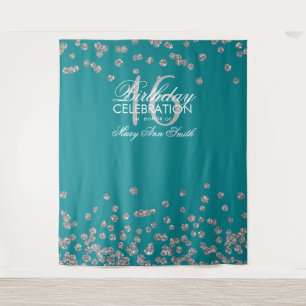 Tenture Fond Sweet 16 Teal Pailleté Confettis Argentés