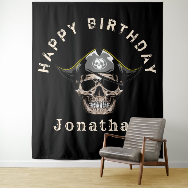 Tenture Fond toile de pirate noir Crâne Capitaine Jack (En situation)