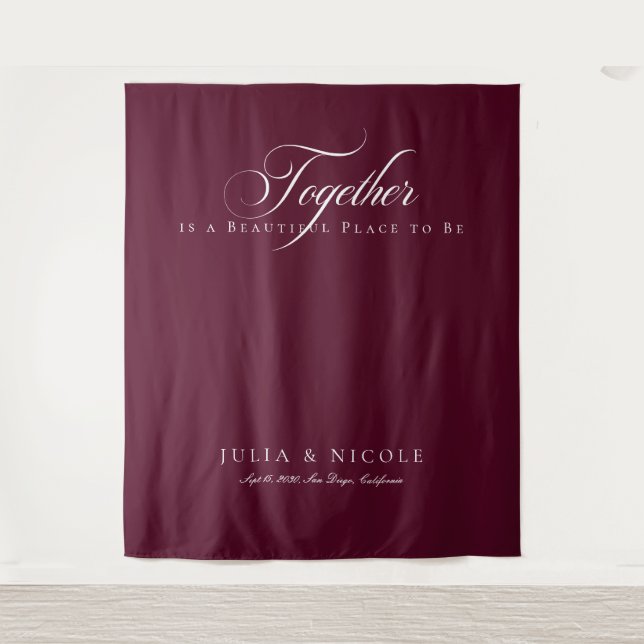 Tenture Fonds de mariage à calligraphie burgonde classique (Devant)