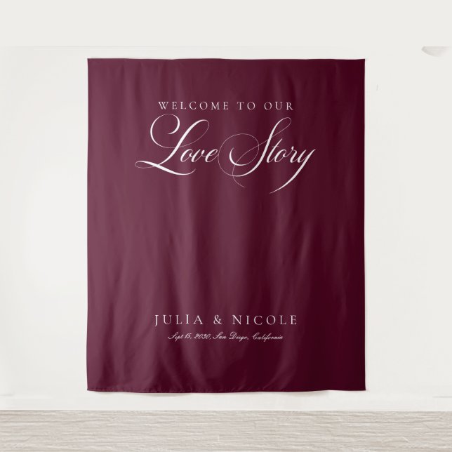 Tenture Fonds de mariage à calligraphie burgundy classique (Devant)