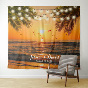 Tenture Fonds de mariage de la plage de palmiers au couche