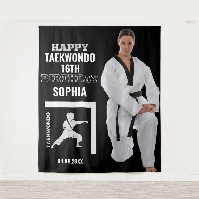 Tenture Fonds pour anniversaire de taekwondo, joueuse fill (Devant)
