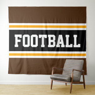 Tenture FOOTBALL Amusant Brun Noir Orange Rayures de Cours