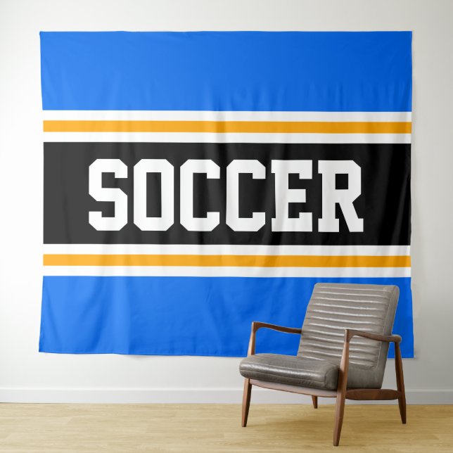 Tenture FOOTBALL Bleu Clair Orange Noir Rayures de Course (En situation (horizontale))