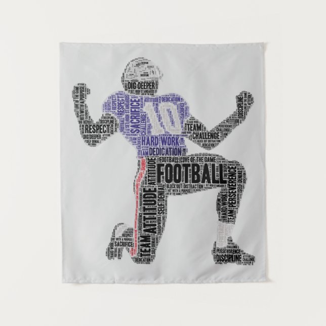 Tenture Football Player Word Art Dedication Inspiration (Devant)