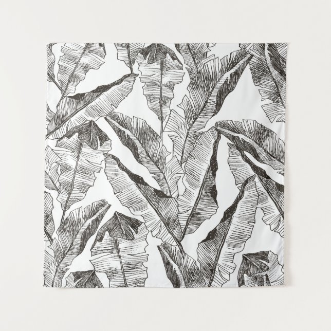 Tenture Forêt blanche noire : Motif Plante tropical (Devant)