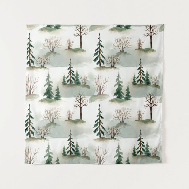 Tenture Forêt d'hiver : Flou vert à main (Devant)