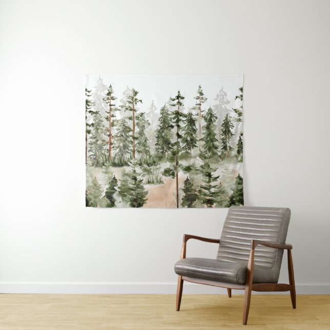 Tenture Forêt verte aquarelle (En situation (horizontale))